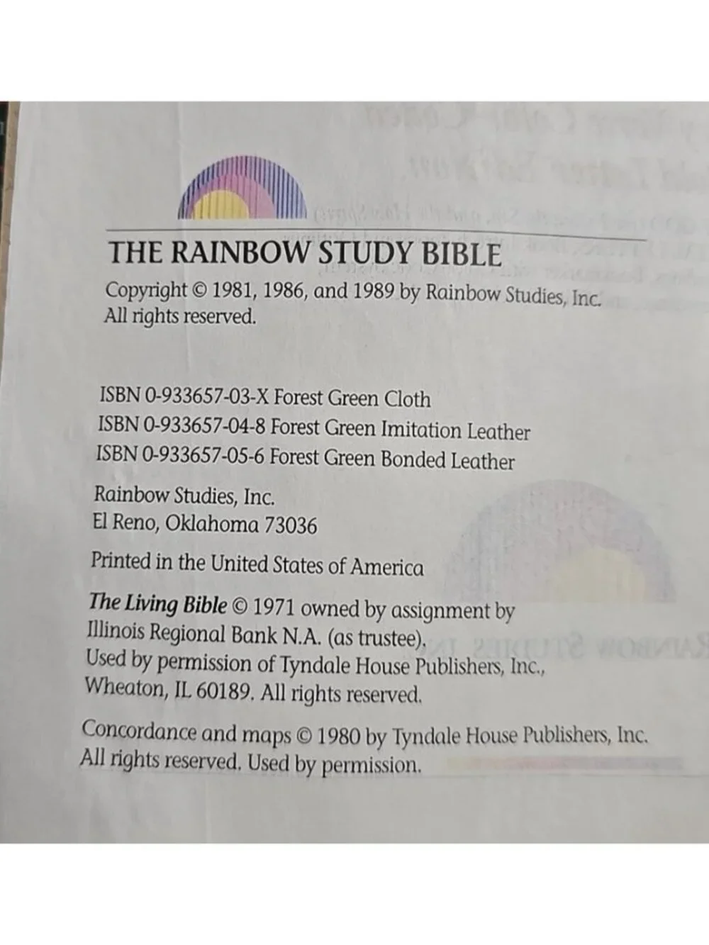 The Rainbow Study Bible Living Bible Edition Bold Letter Color Code Guide